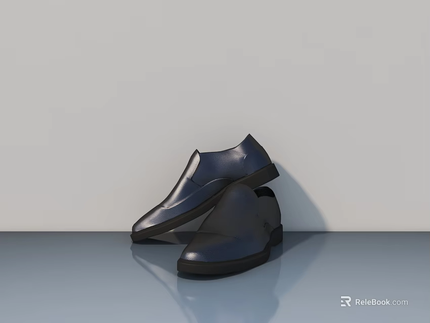 Stylish Black Leather Shoes Placed On Gray Surface With Gray Wall Background 3d model 