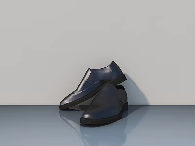 Stylish Black Leather Shoes Placed On Gray Surface With Gray Wall Background 3d model