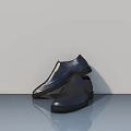 Stylish Black Leather Shoes Placed On Gray Surface With Gray Wall Background 3d model