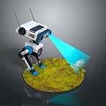 Solar Powered Robot Projecting Blue Light On White Daisy Over Green Grass