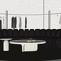 Minimalist Clothing Store Interior With Bright Space Curved Sofa Clothing Racks And Green Plant