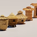 Various Handmade Wooden Containers With Traditional Lids And Crafted Designs
