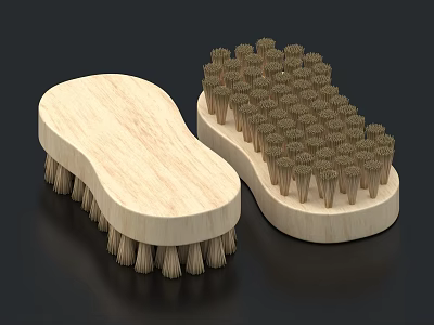 Wooden Handle Household Cleaning Brushes With Dense Bristles For Home Use 3d model
