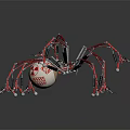Shiny Red Silver Mechanical Spider With Multiple Legs And Spherical Metallic Body 3d model
