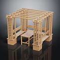 Wooden Garden Pergola With Lattice Sides Beam Roof Bench And Table