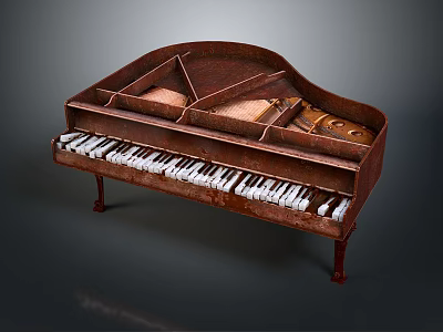 Vintage Brown Piano With Classic White Keys Retro Home Decor Item 3d model