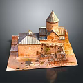 Ancient Church Architecture With Spire Dome Brick Structure Tile Roof And Ruined Sections