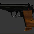 Classic Pistol With Black Metal Body And Brown Wooden Grip Design