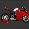 Sleek Red and White Motorcycle with Black Seat Red Stand and Reflection on Dark Background
