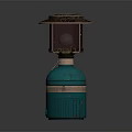 Vintage Teal Lantern With Cylindrical Base Metal Top And Chain Detail For Home Decor