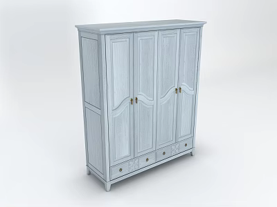 Light Blue Four Door Wardrobe With Bottom Drawers And Simple Design Furniture 3d model