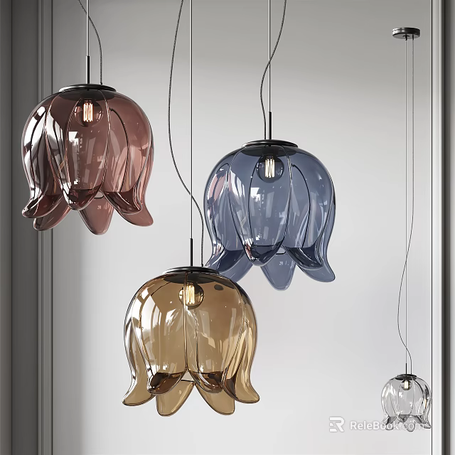 Modern Hanging Glass Chandeliers With Petal Shaped Multi Colored Design 3d model