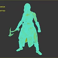 Female Orc Fantasy Character With Green Skin Tribal Weapon And Brown Fur Decorative Armor