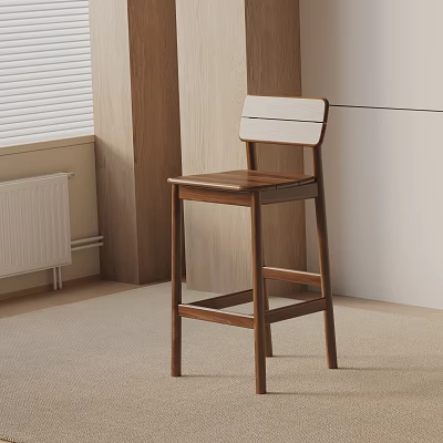 Wooden Bar Stool With Backrest In Modern Home Interior Design Setting 3d model