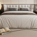 Modern Double Bed with Upholstered Headboard White Comforter Gray Pillows and Bedside Lamp 3d model