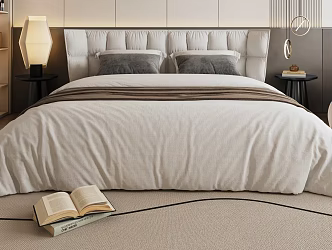 Modern Double Bedside Table Lamp Fabric Bedroom 3d model