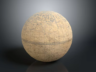 Vintage Globe With Beige Surface And Detailed Star Charts On Dark Background 3d model