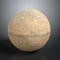 Vintage Globe With Beige Surface And Detailed Star Charts On Dark Background