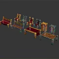 Colorful Scene Components Featuring Sofa Chairs Tables Bookshelf And Red Blue Orange Colors
