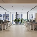Modern Public Office Space With Open Layout Desks Computers Large Windows And Green Plants