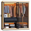 Modern Glass Door Wardrobe With Hanging Clothes Drawers And LED Lighting