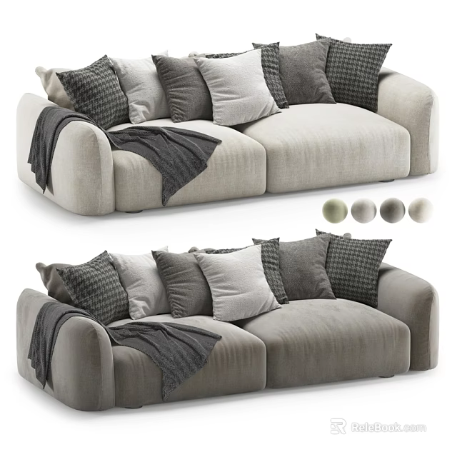Modern Two Seater Sofa With Multiple Pillows And Throw Blanket In Various Colors 3d model