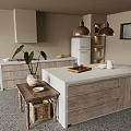 Modern Kitchen Interior Design With Wooden Island Counter Pendant Lights And Plant