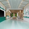Modern Service Hall Interior With Spacious Space Green White Walls Service Counter And Wall Icons