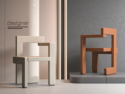 Modern Geometric Accent Chairs In Beige And Brown For Contemporary Living Space Decor 3d model