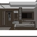 Modern Hotel Guest Room With Wooden Walls Bathrobe Mirror Vanity Desk And Chair