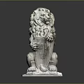 Detailed Stone Lion Sculpture Carving With Flowing Mane Heraldic Shield And Clawed Paws