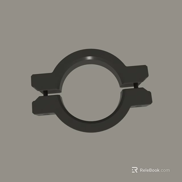 Black Circular Mechanical Part With Split Ring And Two Side Extensions 3d model