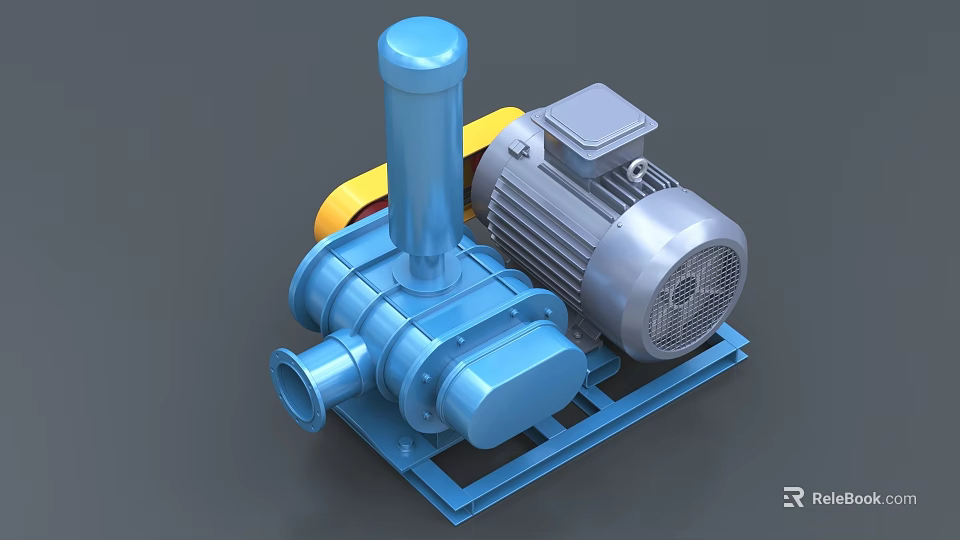 Industrial Blue Mechanical Equipment With Silver Motor And Yellow Components 3d model 