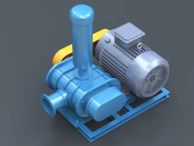Industrial Blue Mechanical Equipment With Silver Motor And Yellow Components 3d model
