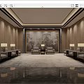 Modern Hotel Public Lounge Area With Comfortable Sofas Armchairs And Coffee Tables