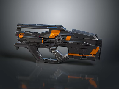 Futuristic Sci Fi Weapon With Black And Orange Mechanical Design And Grip Details 3d model