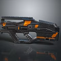 Futuristic Sci Fi Weapon With Black And Orange Mechanical Design And Grip Details