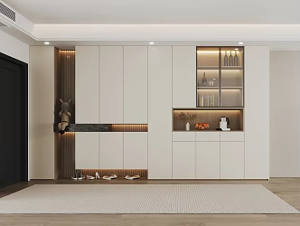 Cream Style Shoe Cabinet Wine Cabinet Integrated Cabinet Combination 3d model