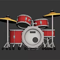 Professional Red Drum Set With Multiple Drums And Yellow Cymbals On Metal Stand