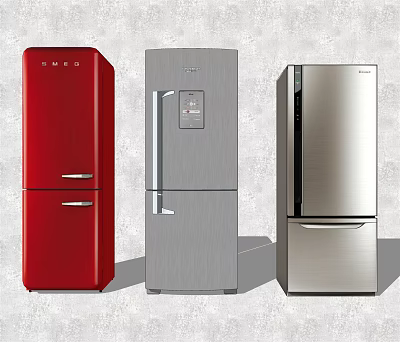 Stylish Red Silver Stainless Steel Refrigerators With Modern Design For Home Kitchen 3d model