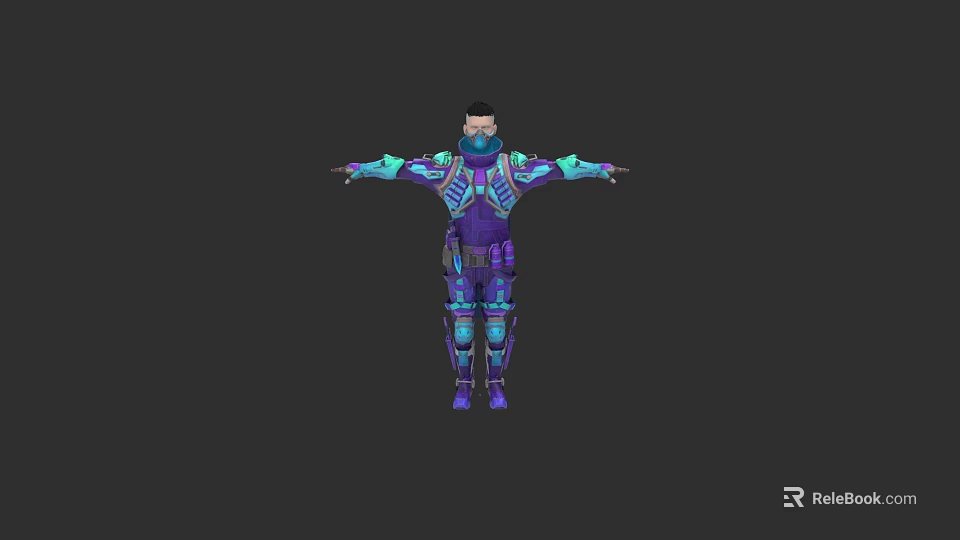Game Movie Character In Futuristic Purple Blue Tech Armor With Detailed Gear 3d model 