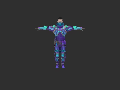 Game Movie Character In Futuristic Purple Blue Tech Armor With Detailed Gear 3d model