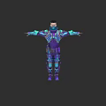 Game Movie Character In Futuristic Purple Blue Tech Armor With Detailed Gear