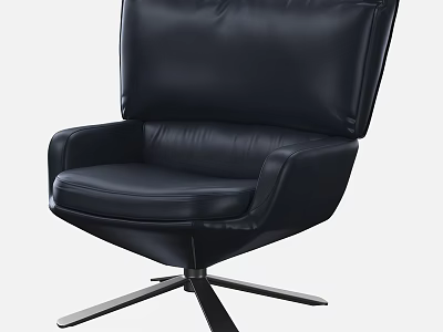 Modern Black Leather Armchair With High Back And Swivel Metal Base 3d model