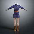 Blue Long Sleeve Casual Dress With Badge Brown Belt Light Pants And Boots