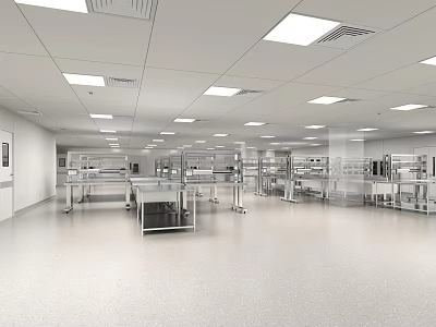 Professional Clean Room Facility With Stainless Steel Workbenches Smooth Flooring And Ceiling Lights 3d model