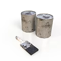 Vintage Rusty Metal Buckets With Weathered Old Paintbrush On White Background