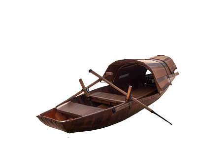 Traditional Handcrafted Wooden Boat With Cabin Oars And Classic Design 3d model