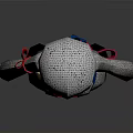 Humanoid Character Model In Silver Costume With Red Gray Decorations And Helmet