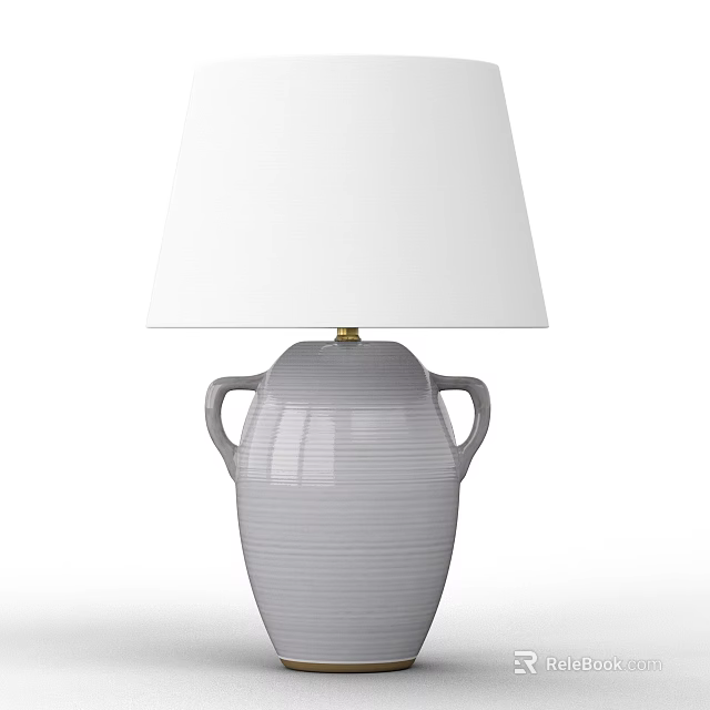 Modern Gray Ceramic Table Lamp With White Shade And Double Handles 3d model